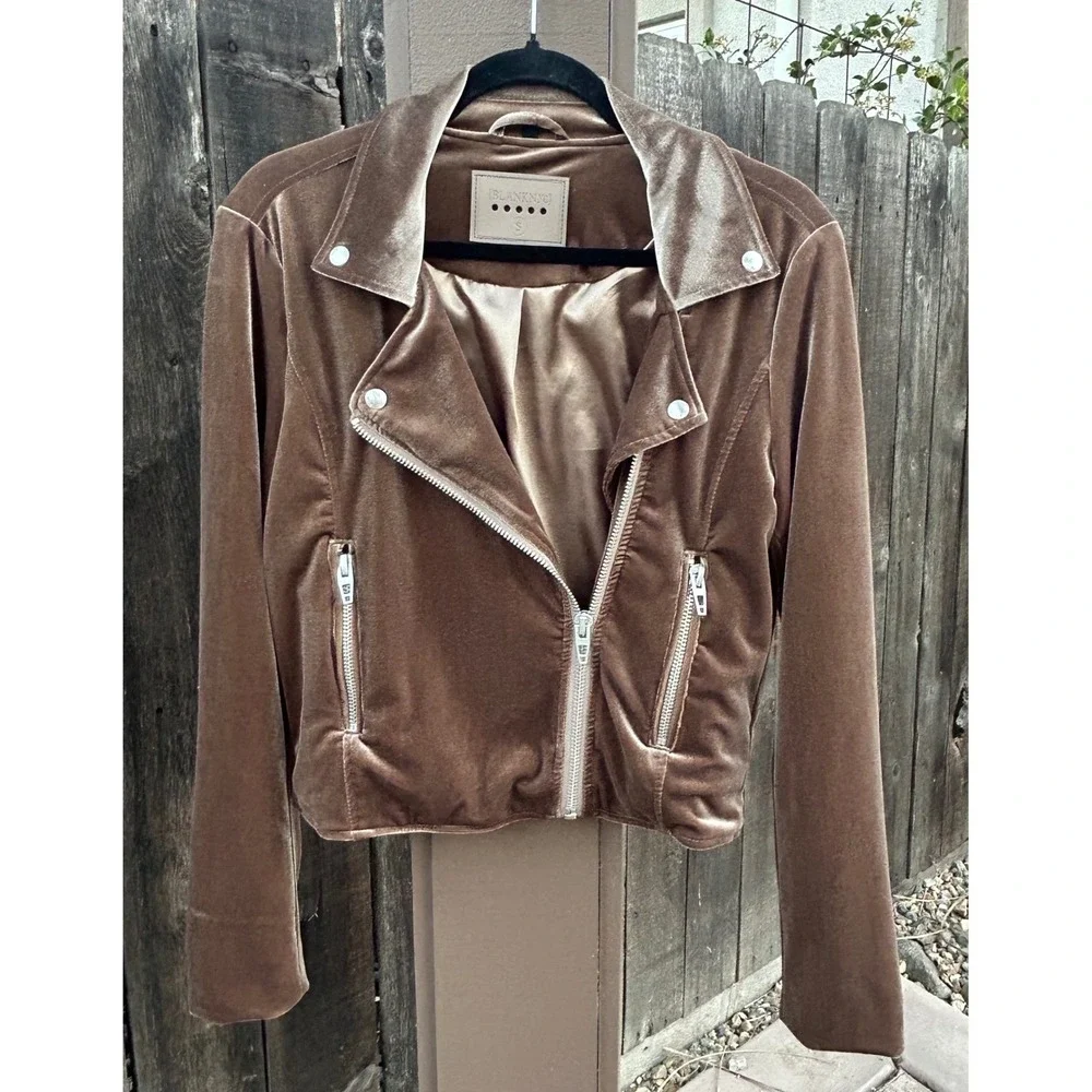 BLANKNYC Womens Small Velvet Moto Jacket Taupe Brown Cropped Zip Biker - Picture 3 of 14